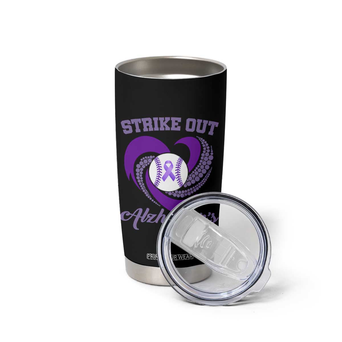 Strike Out Alzheimers Tumbler Cup Purple Ribbon Baseball Hope Support