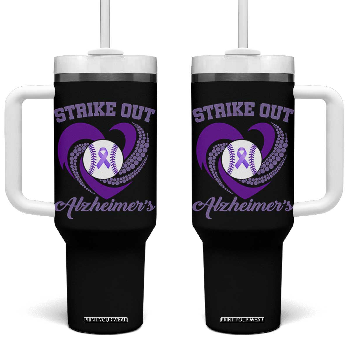 Strike Out Alzheimers Tumbler With Handle Purple Ribbon Baseball Hope Support TS12 One Size: 40 oz Black Print Your Wear