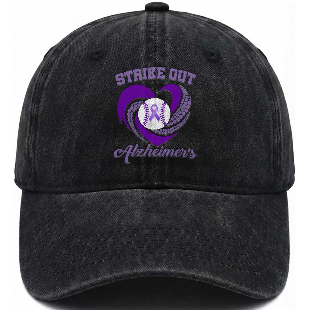 Strike Out Alzheimers Washed Cotton Baseball Cap Purple Ribbon Baseball Hope Support TS12 Print Your Wear