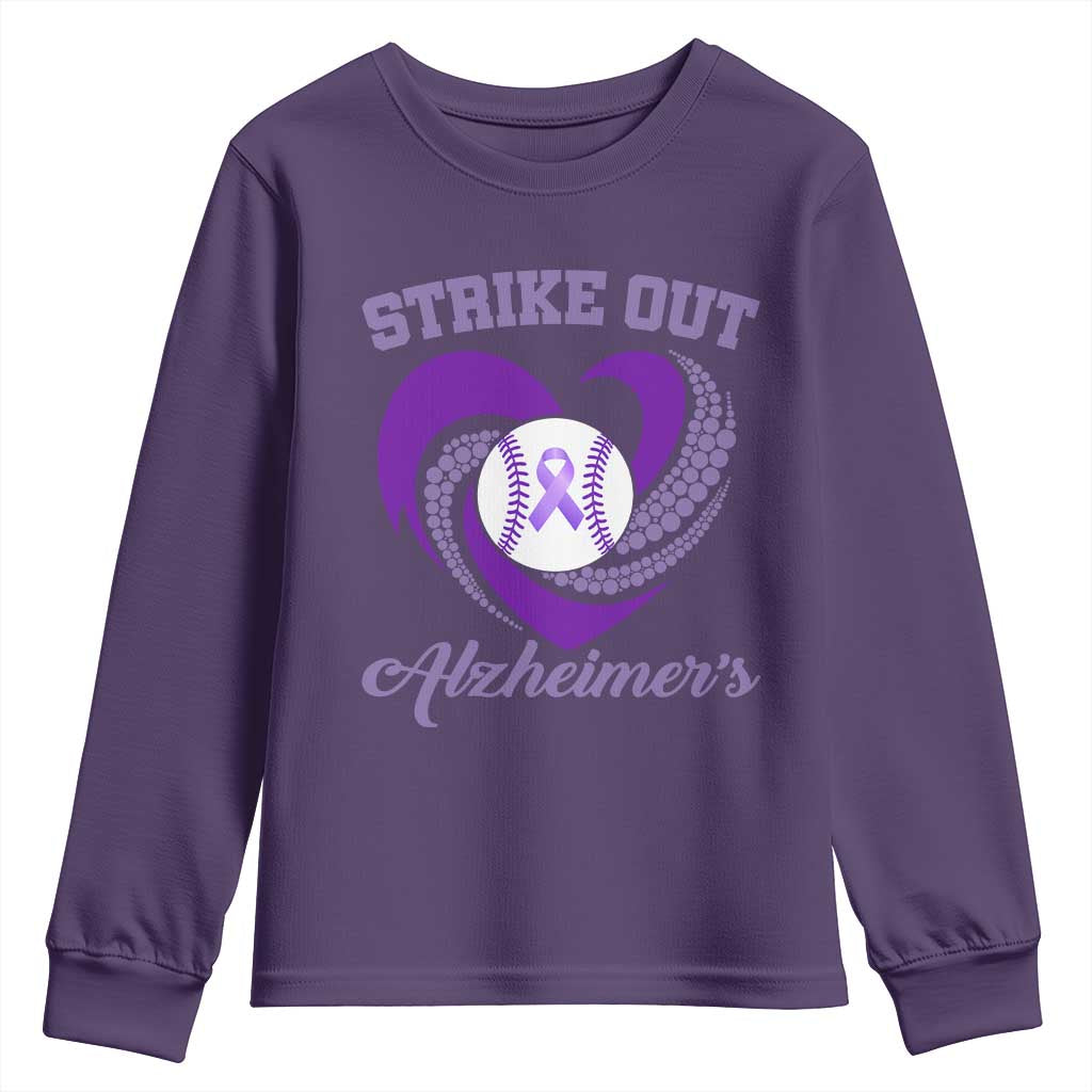 Strike Out Alzheimers Youth Sweatshirt Purple Ribbon Baseball Hope Support TS12 Purple Print Your Wear