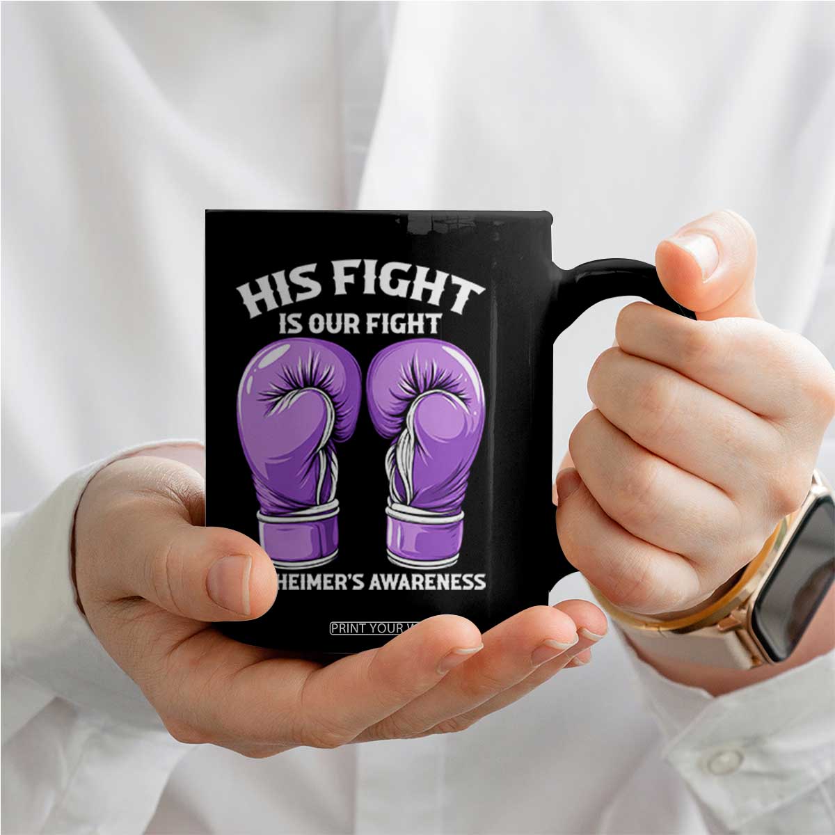 Purple Boxing Gloves Alzheimers Support Coffee Mug His Fight Our Fight