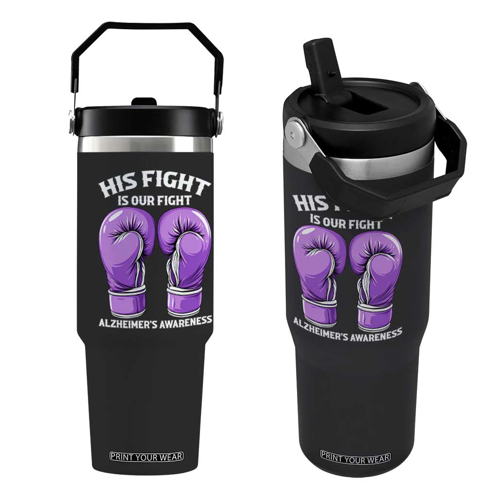 Purple Boxing Gloves Alzheimers Support Flip Straw Tumbler His Fight Our Fight TS12 One Size: 30 oz Black Print Your Wear
