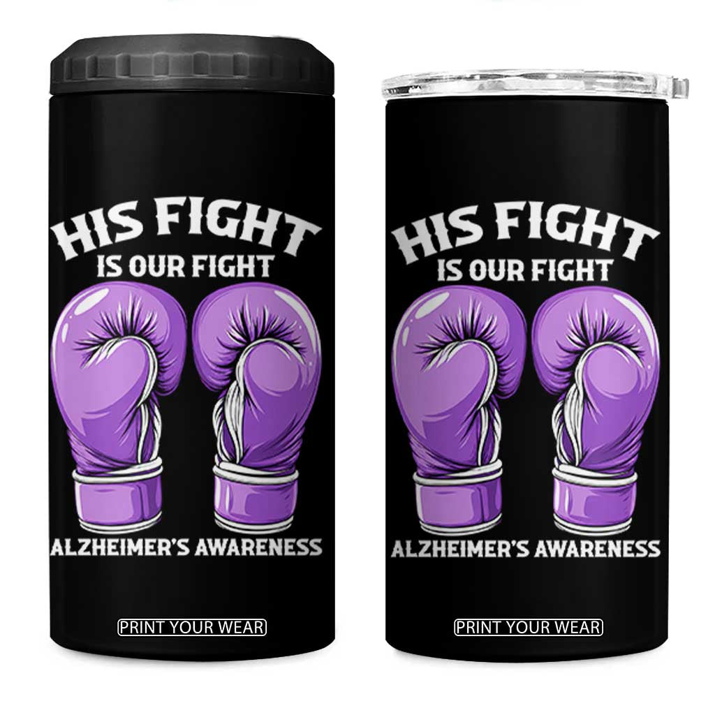 Purple Boxing Gloves Alzheimers Support 4 in 1 Can Cooler Tumbler His Fight Our Fight
