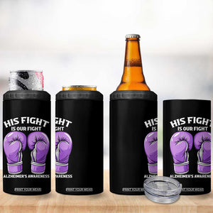 Purple Boxing Gloves Alzheimers Support 4 in 1 Can Cooler Tumbler His Fight Our Fight