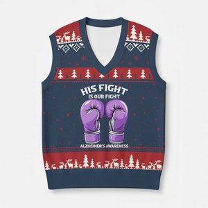 Purple Boxing Gloves Alzheimers Support V-Neck Knit Sweater Vest His Fight Our Fight