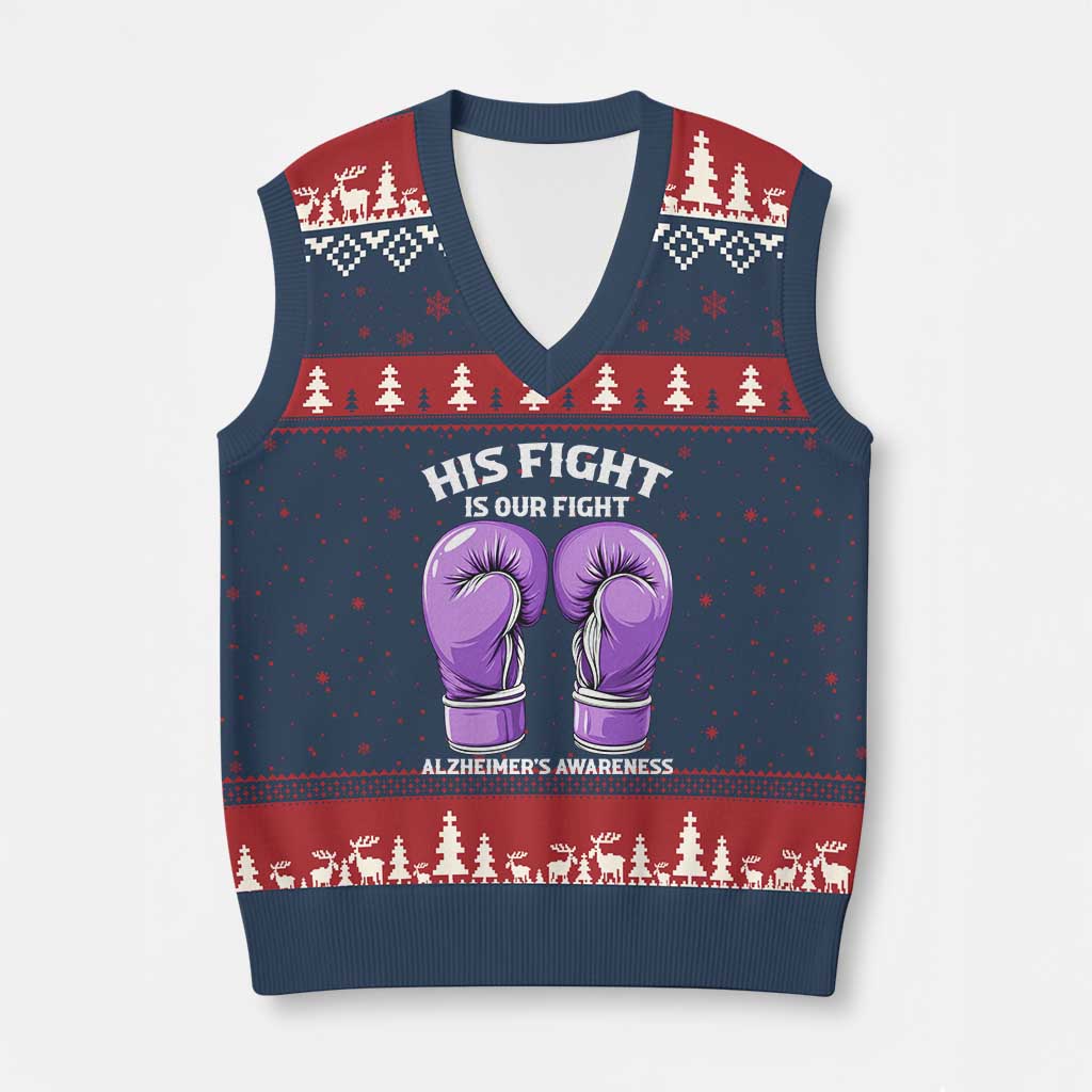 Purple Boxing Gloves Alzheimers Support V-Neck Knit Sweater Vest His Fight Our Fight TS12 Navy Red Print Your Wear