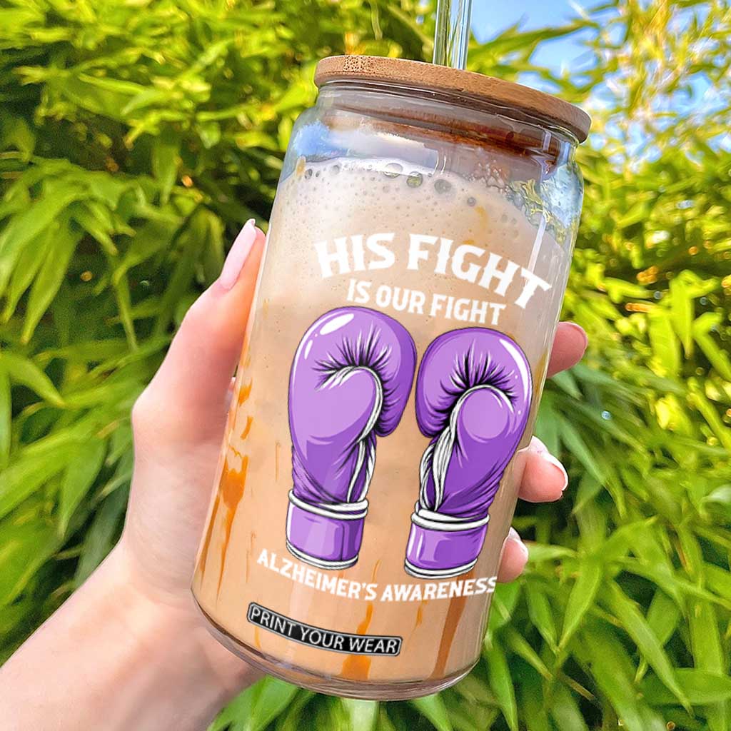Purple Boxing Gloves Alzheimers Support Glass Can His Fight Our Fight TS12 Black Print Your Wear