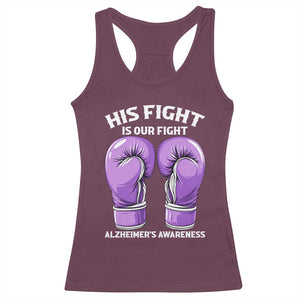 Purple Boxing Gloves Alzheimers Support Racerback Tank Top His Fight Our Fight