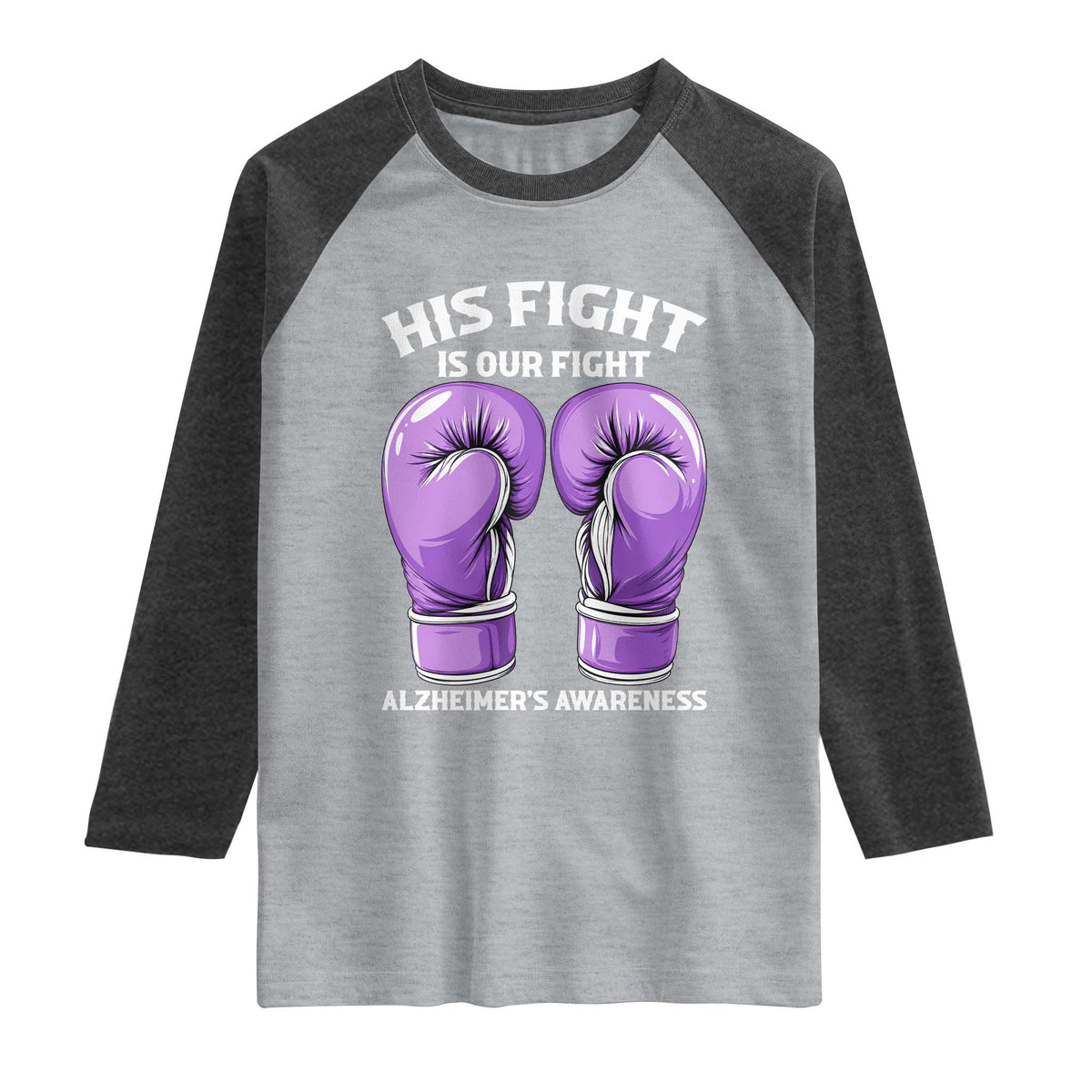 Purple Boxing Gloves Alzheimers Support Raglan Shirt His Fight Our Fight