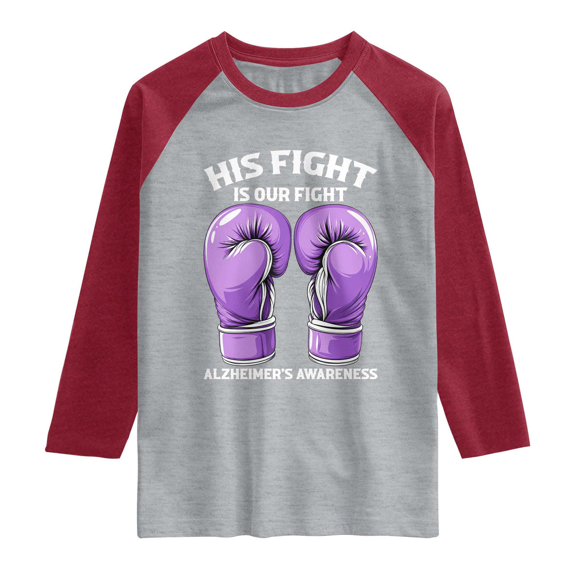 Purple Boxing Gloves Alzheimers Support Raglan Shirt His Fight Our Fight