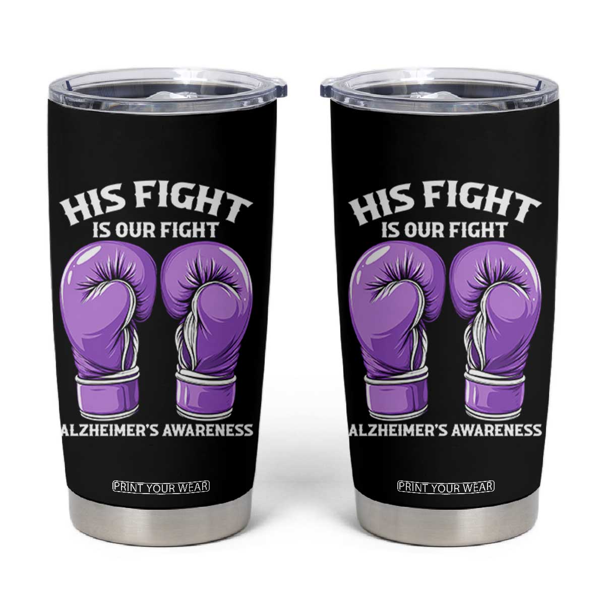 Purple Boxing Gloves Alzheimers Support Tumbler Cup His Fight Our Fight