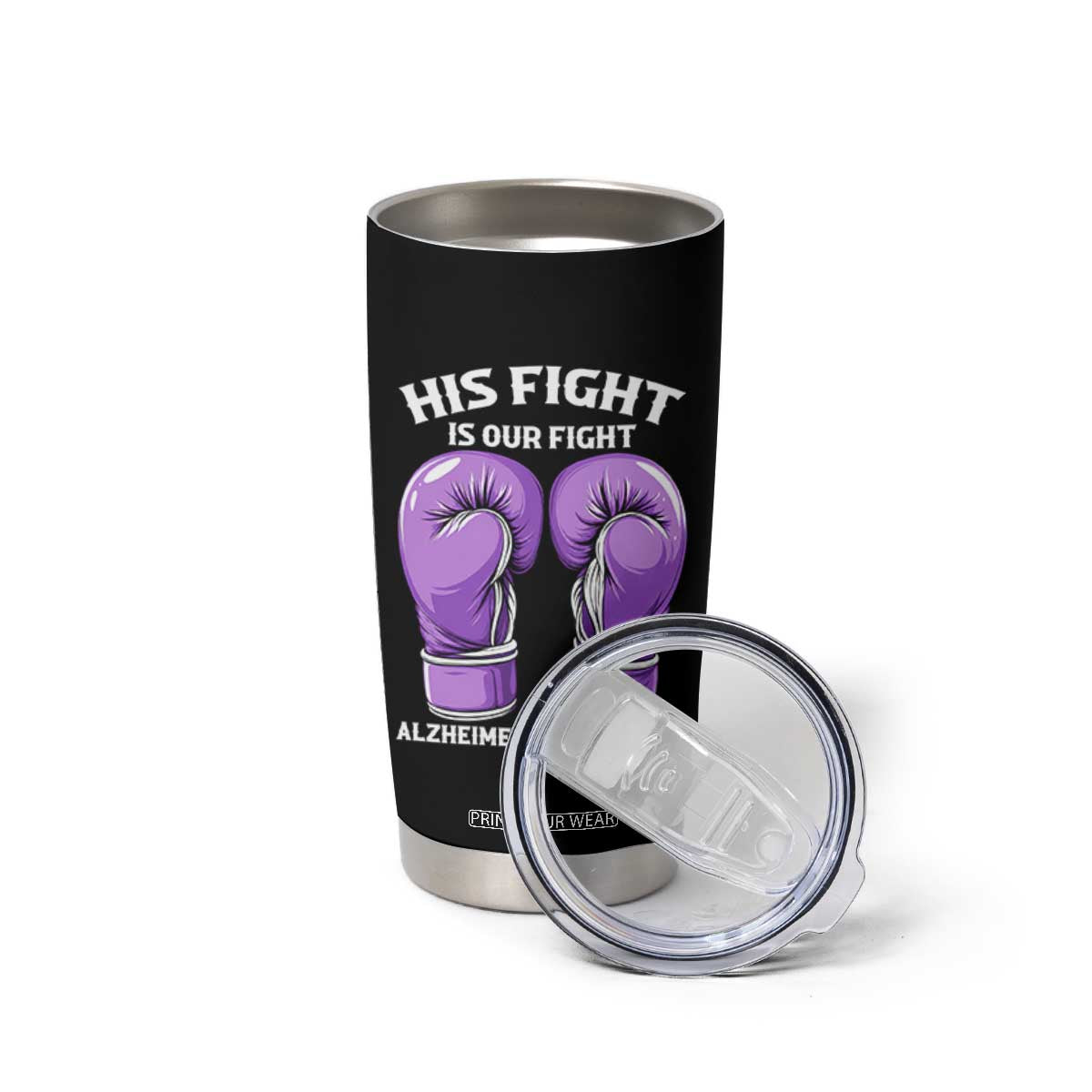 Purple Boxing Gloves Alzheimers Support Tumbler Cup His Fight Our Fight