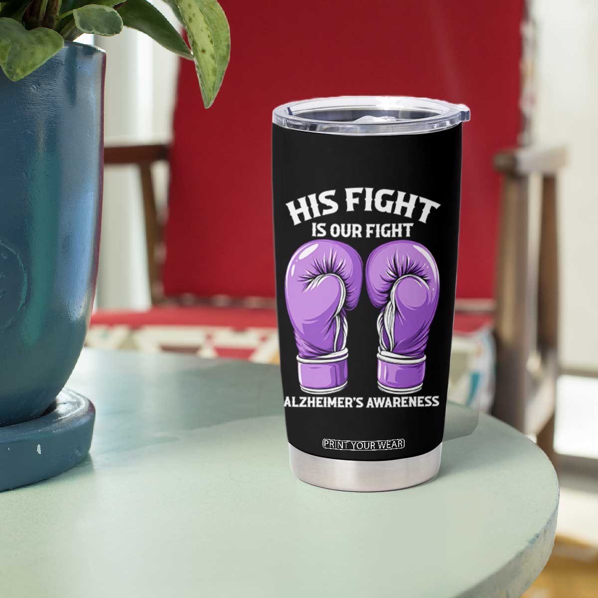 Purple Boxing Gloves Alzheimers Support Tumbler Cup His Fight Our Fight