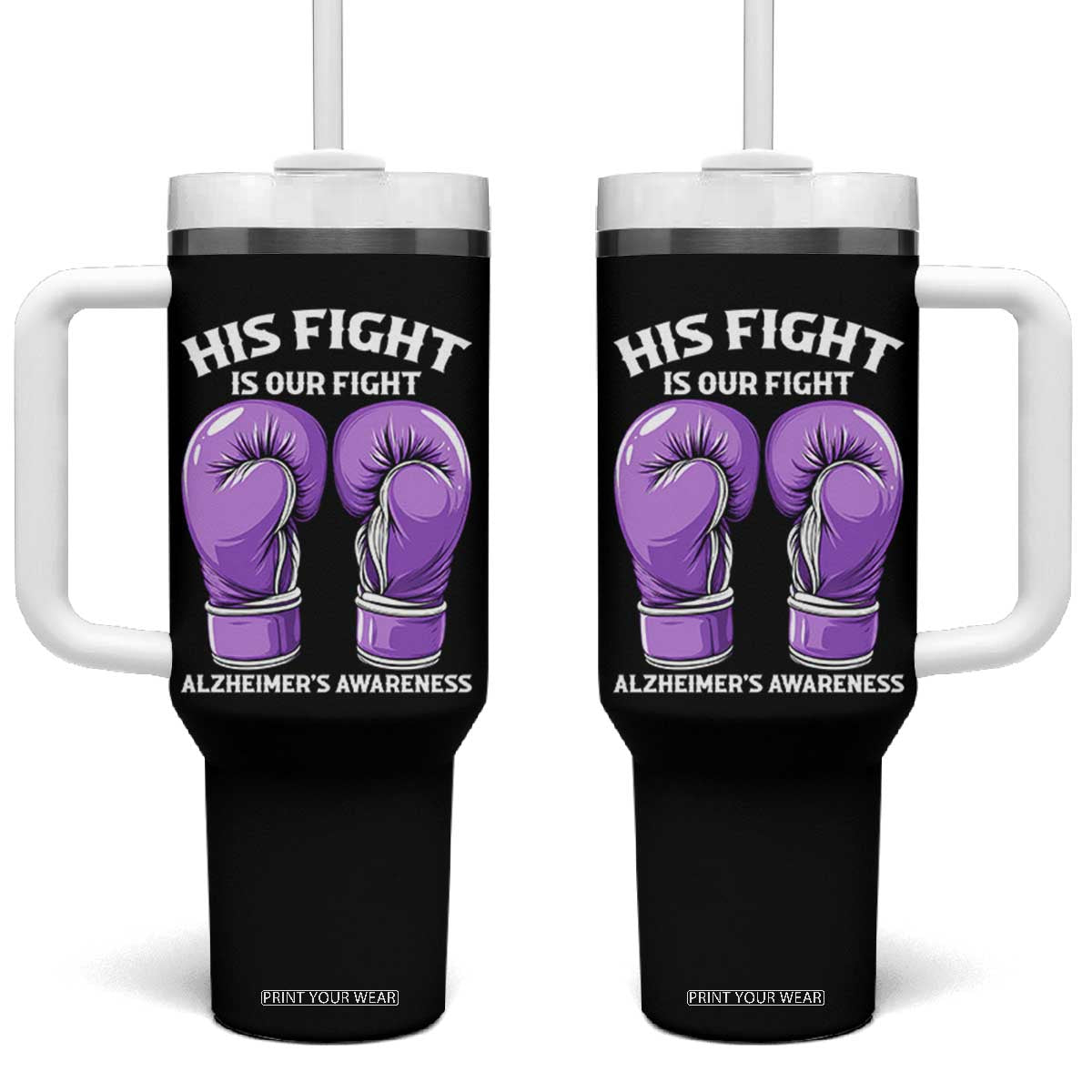 Purple Boxing Gloves Alzheimers Support Tumbler With Handle His Fight Our Fight