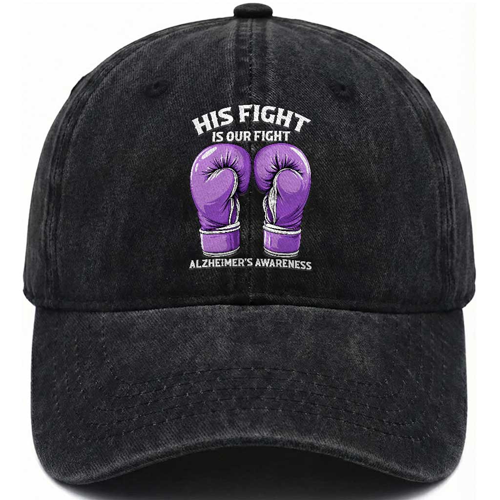 Purple Boxing Gloves Alzheimers Support Washed Cotton Baseball Cap His Fight Our Fight TS12 Print Your Wear