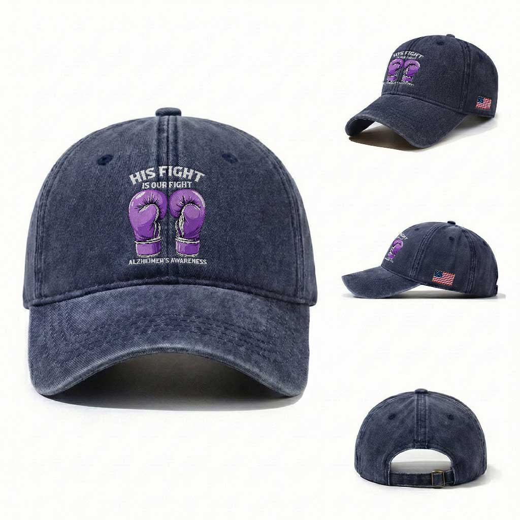 Purple Boxing Gloves Alzheimers Support Washed Cotton Baseball Cap His Fight Our Fight