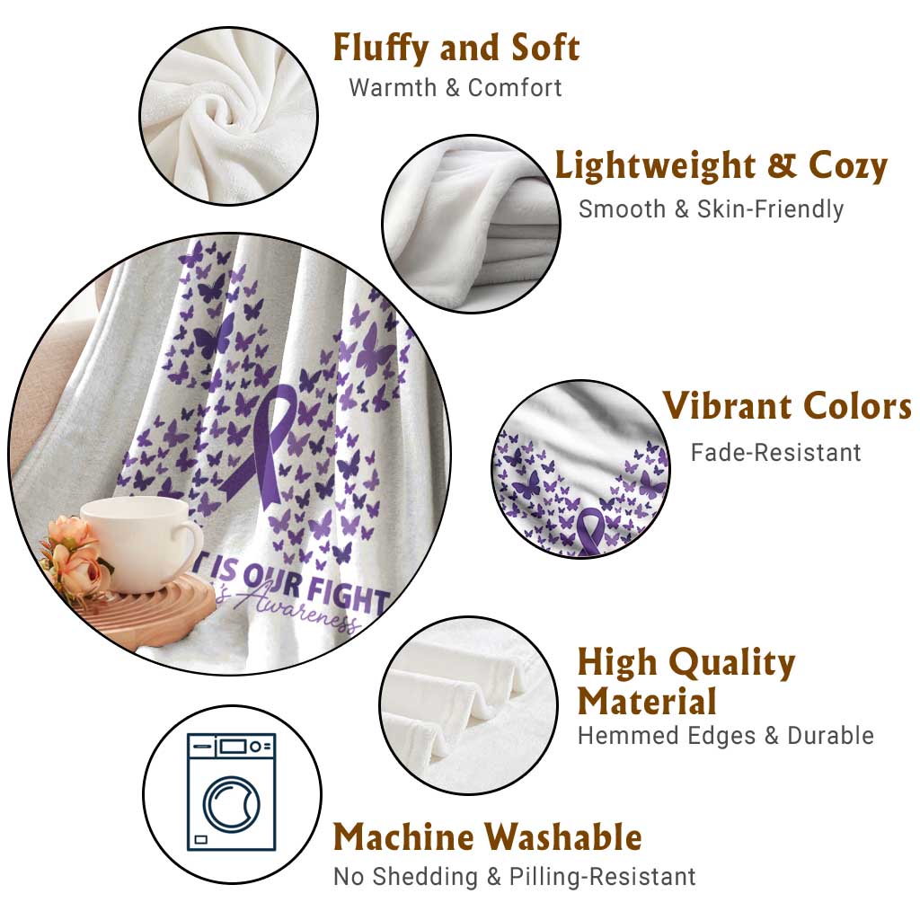 Alzheimers Awareness Butterfly Support Gift Throw Blanket Her Fight Our Fight