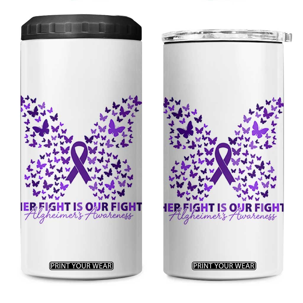 Alzheimers Awareness Butterfly Support Gift 4 in 1 Can Cooler Tumbler Her Fight Our Fight