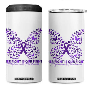 Alzheimers Awareness Butterfly Support Gift 4 in 1 Can Cooler Tumbler Her Fight Our Fight