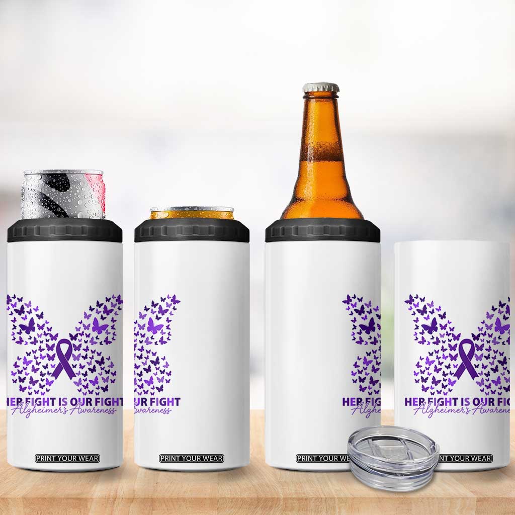Alzheimers Awareness Butterfly Support Gift 4 in 1 Can Cooler Tumbler Her Fight Our Fight
