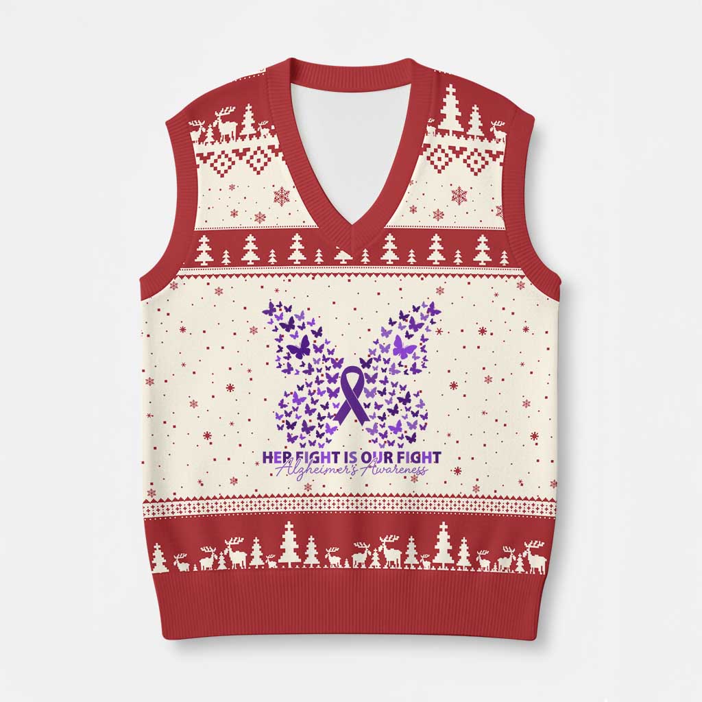 Alzheimers Awareness Butterfly Support Gift V-Neck Knit Sweater Vest Her Fight Our Fight TS12 Beige Red Print Your Wear