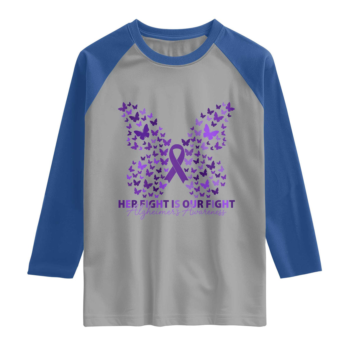 Alzheimers Awareness Butterfly Support Gift Raglan Shirt Her Fight Our Fight