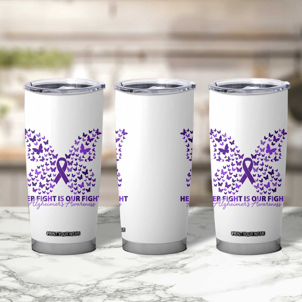 Alzheimers Awareness Butterfly Support Gift Tumbler Cup Her Fight Our Fight