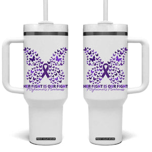 Alzheimers Awareness Butterfly Support Gift Tumbler With Handle Her Fight Our Fight