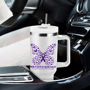 Alzheimers Awareness Butterfly Support Gift Tumbler With Handle Her Fight Our Fight