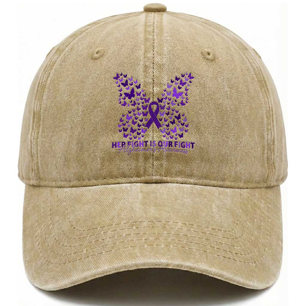 Alzheimers Awareness Butterfly Support Gift Washed Cotton Baseball Cap Her Fight Our Fight TS12 Print Your Wear