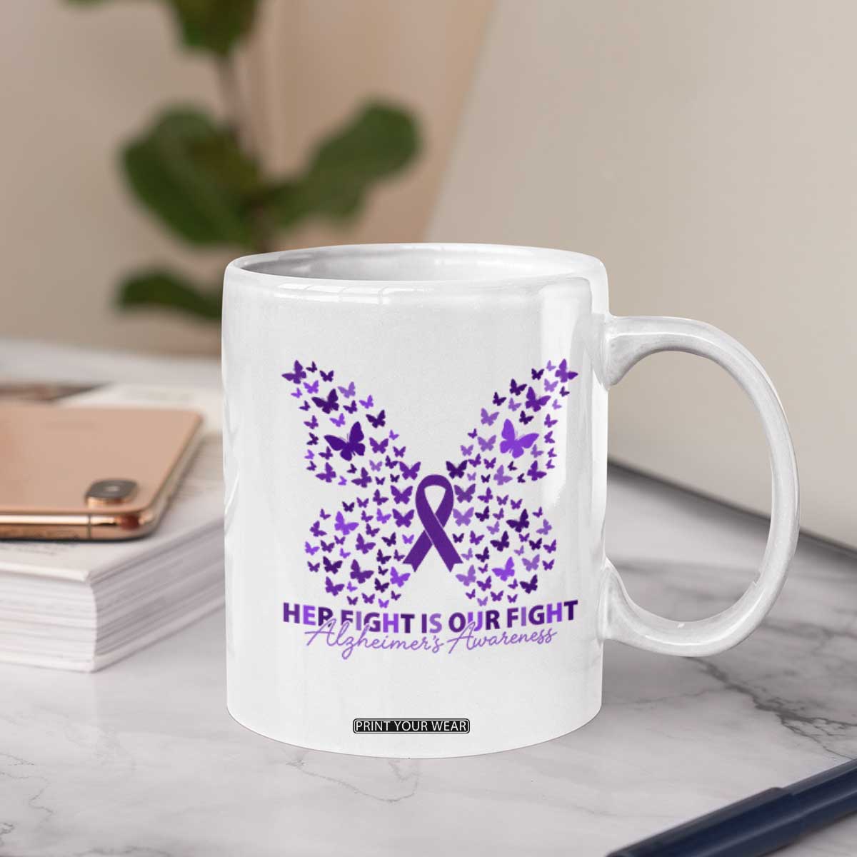 Alzheimers Awareness Butterfly Support Gift Coffee Mug Her Fight Our Fight