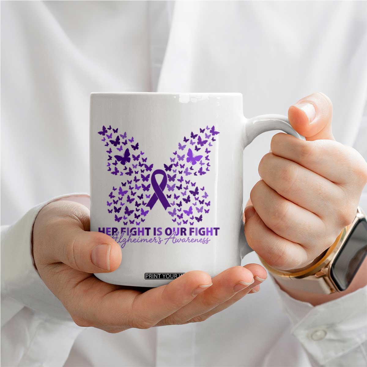 Alzheimers Awareness Butterfly Support Gift Coffee Mug Her Fight Our Fight