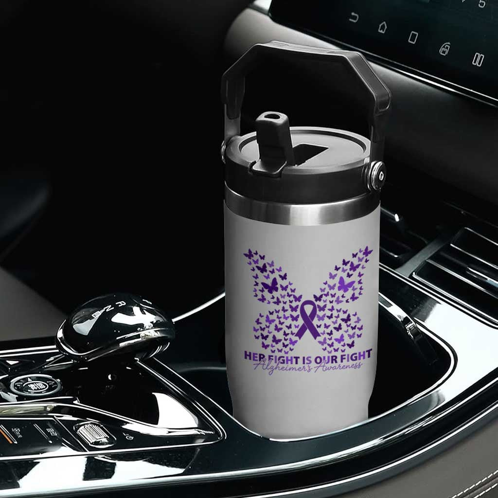 Alzheimers Awareness Butterfly Support Gift Flip Straw Tumbler Her Fight Our Fight