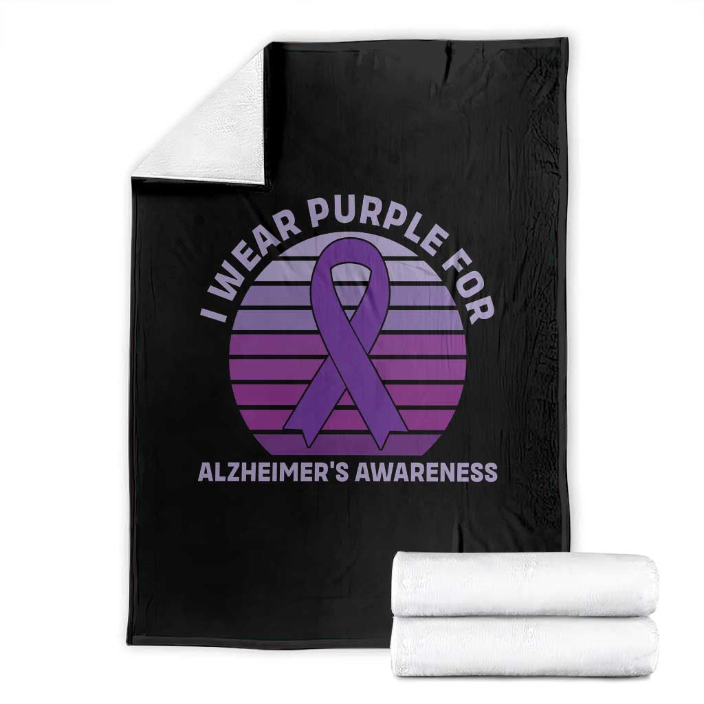I Wear Purple For Alzheimers Throw Blanket Vintage Sunset Purple Ribbon Graphic TS12 Black Print Your Wear