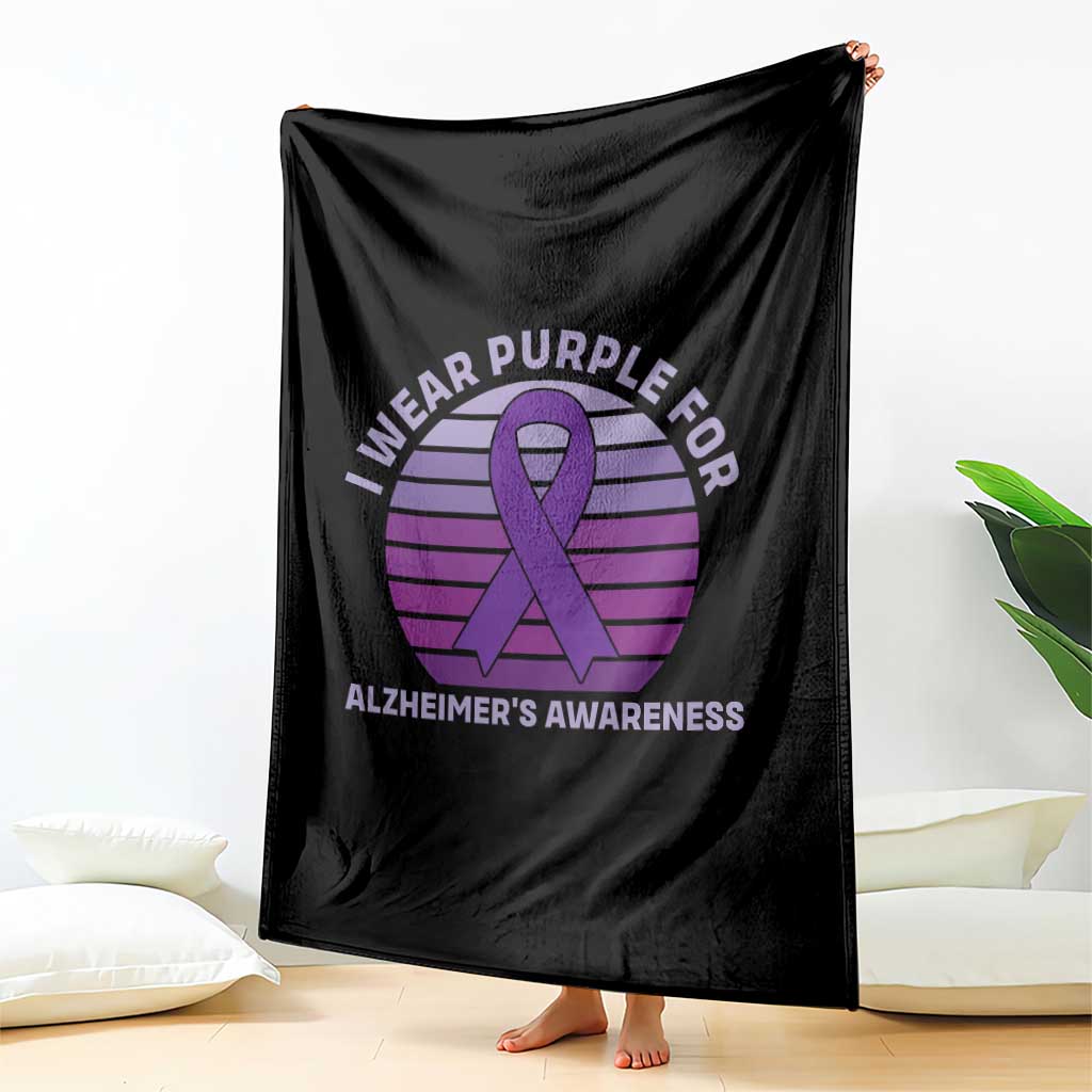 I Wear Purple For Alzheimers Throw Blanket Vintage Sunset Purple Ribbon Graphic