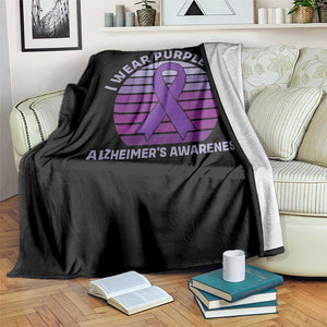 I Wear Purple For Alzheimers Throw Blanket Vintage Sunset Purple Ribbon Graphic