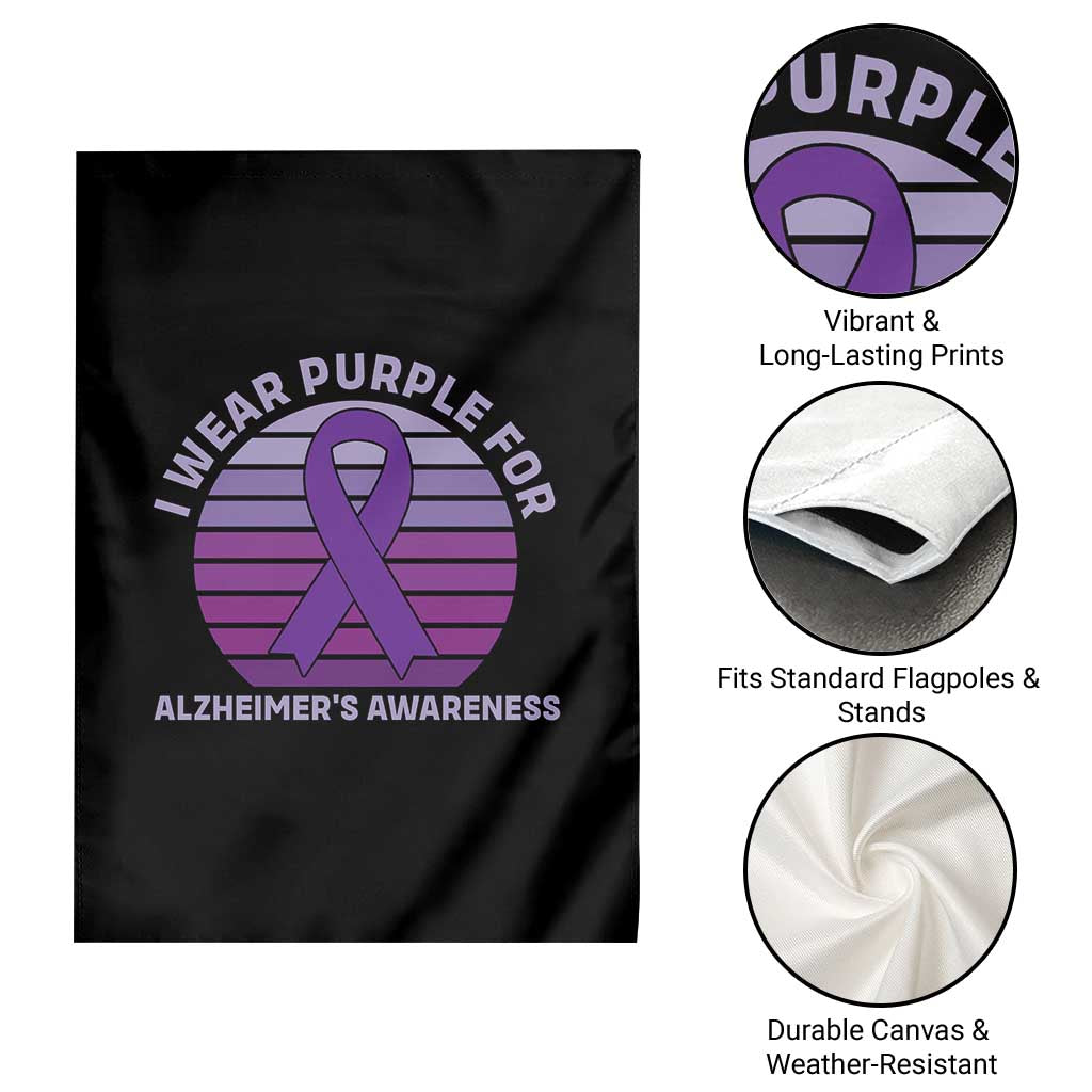 I Wear Purple For Alzheimers Garden Flag Vintage Sunset Purple Ribbon Graphic