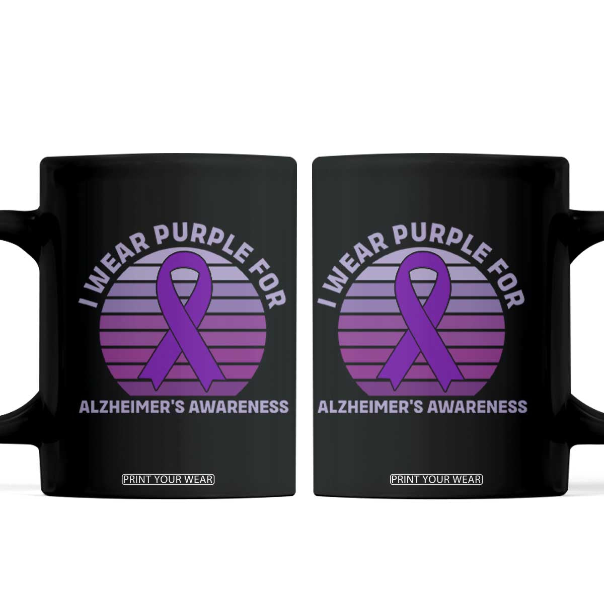 I Wear Purple For Alzheimers Coffee Mug Vintage Sunset Purple Ribbon Graphic TS12 Black Print Your Wear