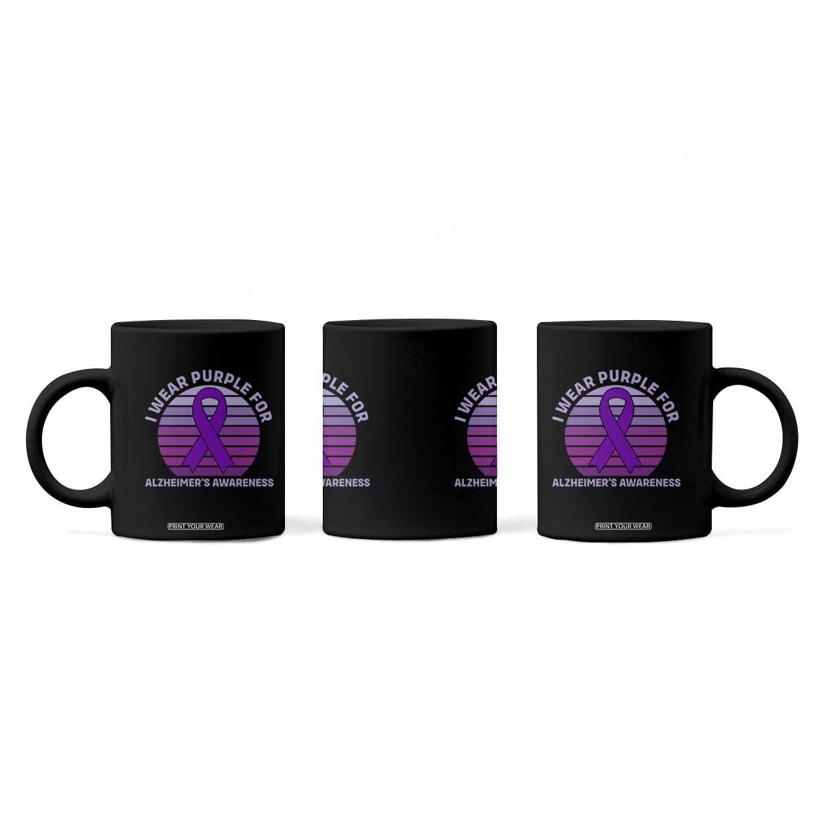I Wear Purple For Alzheimers Coffee Mug Vintage Sunset Purple Ribbon Graphic