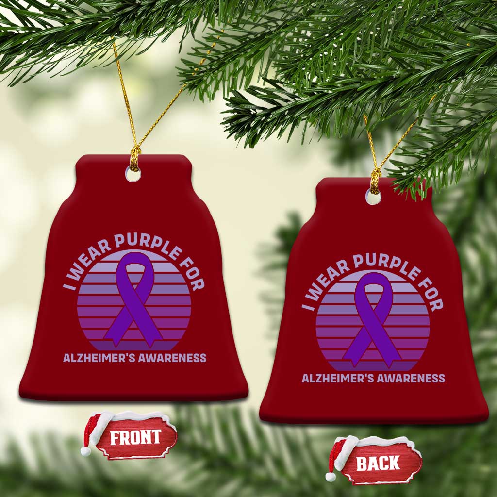 I Wear Purple For Alzheimers Ceramic Ornament Vintage Sunset Purple Ribbon Graphic