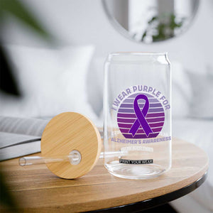 I Wear Purple For Alzheimers Glass Can Vintage Sunset Purple Ribbon Graphic