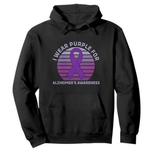 I Wear Purple For Alzheimers Hoodie Vintage Sunset Purple Ribbon Graphic