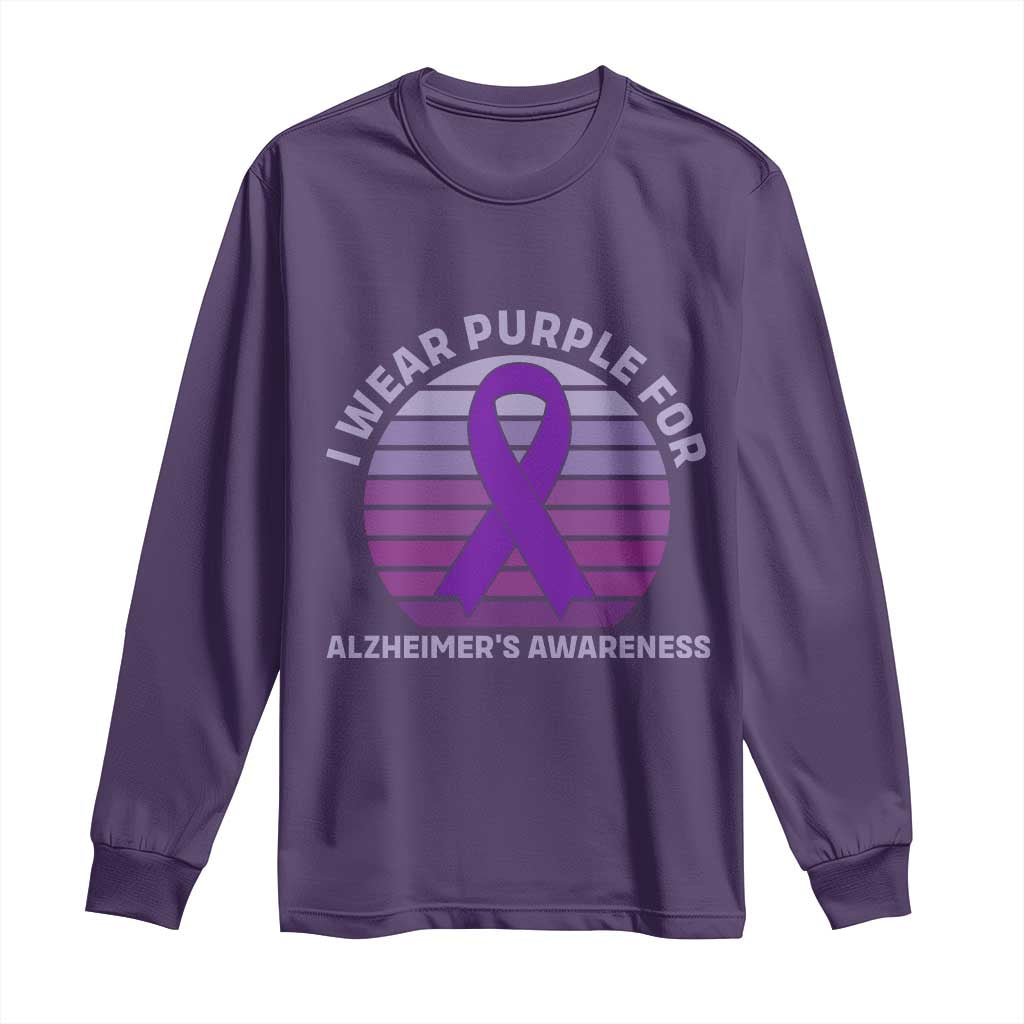 I Wear Purple For Alzheimers Long Sleeve Shirt Vintage Sunset Purple Ribbon Graphic TS12 Purple Print Your Wear