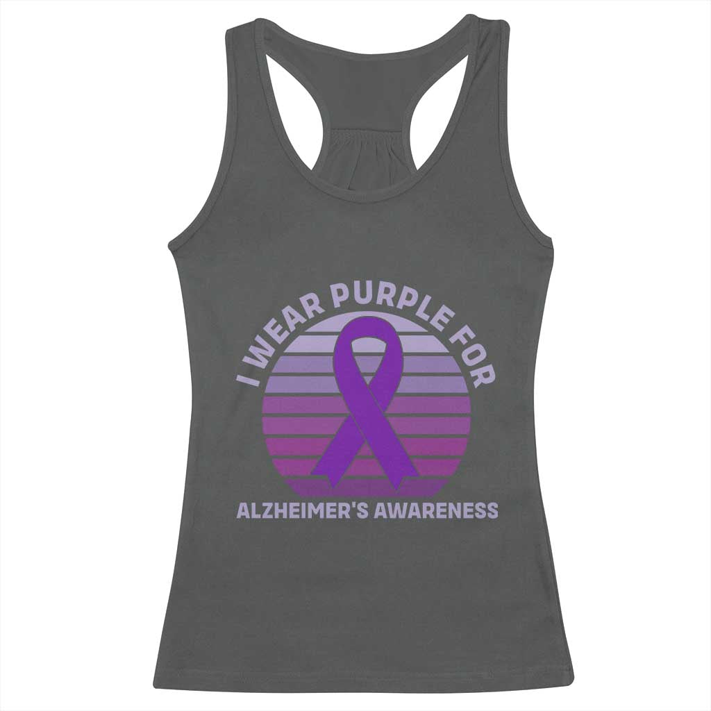 I Wear Purple For Alzheimers Racerback Tank Top Vintage Sunset Purple Ribbon Graphic
