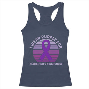 I Wear Purple For Alzheimers Racerback Tank Top Vintage Sunset Purple Ribbon Graphic