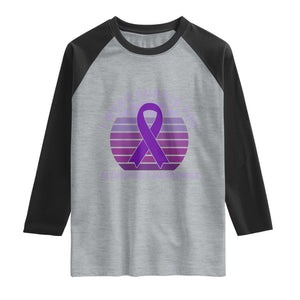 I Wear Purple For Alzheimers Raglan Shirt Vintage Sunset Purple Ribbon Graphic