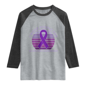 I Wear Purple For Alzheimers Raglan Shirt Vintage Sunset Purple Ribbon Graphic