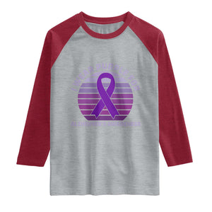 I Wear Purple For Alzheimers Raglan Shirt Vintage Sunset Purple Ribbon Graphic