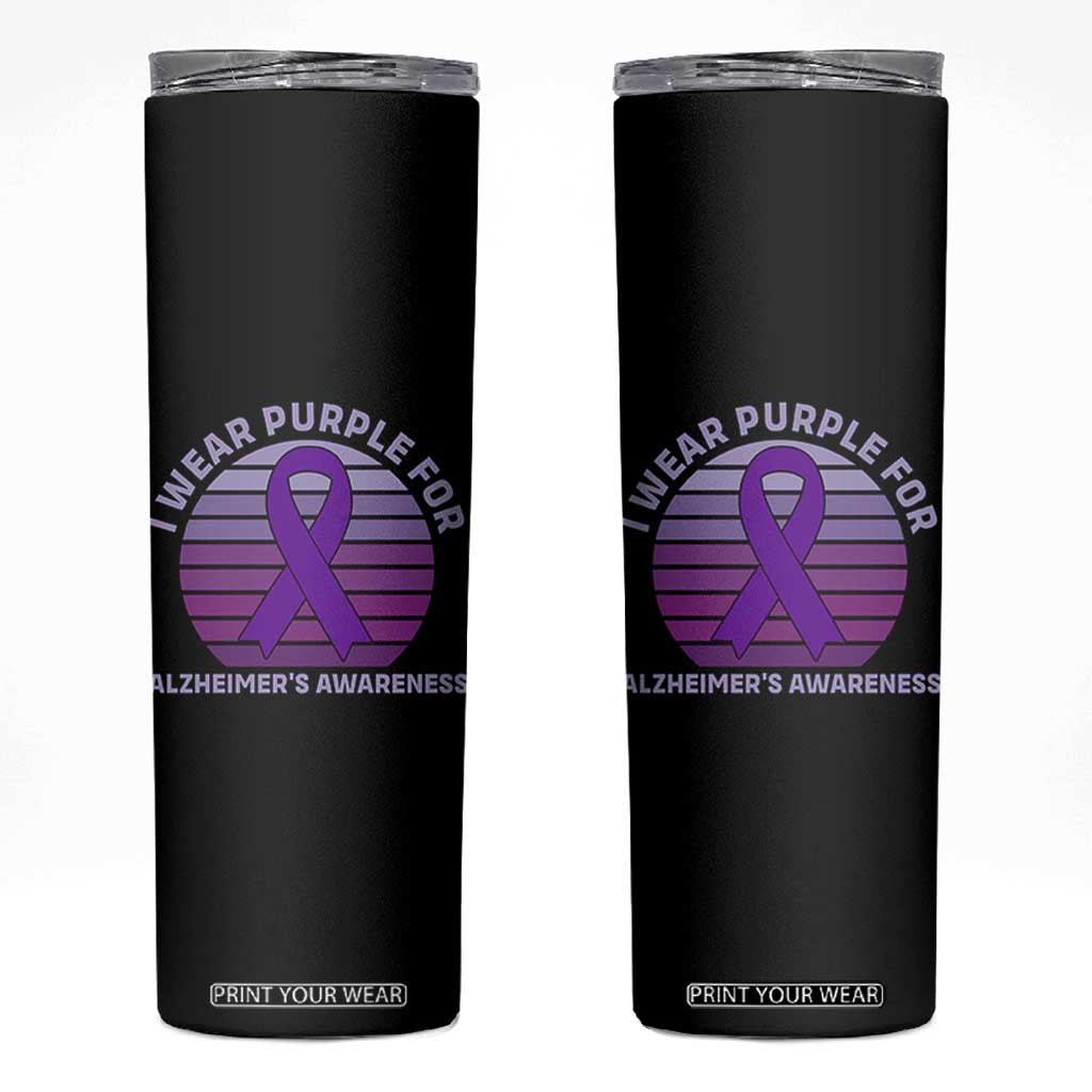 I Wear Purple For Alzheimers Skinny Tumbler Vintage Sunset Purple Ribbon Graphic TS12 Black Print Your Wear