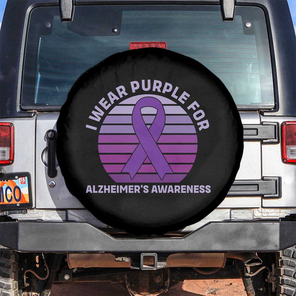 I Wear Purple For Alzheimers Spare Tire Cover Vintage Sunset Purple Ribbon Graphic TS12 No hole Black Print Your Wear